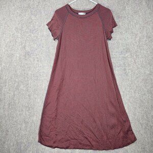 Sahalie Women’s Striped A-Line Dress Red/Navy Short Sleeve Cotton Blend Small
